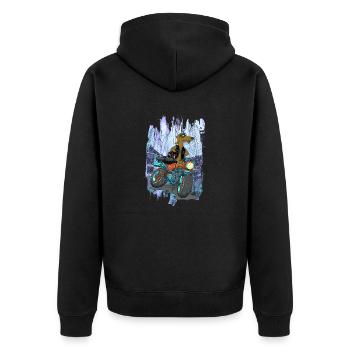 Daxhond and his motorcycle with background - Unisex Premium Organic Zip Hoodie - black - Back - Nico (187cm)