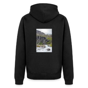 Trollstigen Tverelva Stigfossen Trollstigen - Unisex Premium Bio Zip Hoodie - Schwarz - Hinten - Nico (187cm)