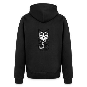 Hochsitzende Katze - Unisex Premium Bio Zip Hoodie - Schwarz - Hinten - Nico (187cm)