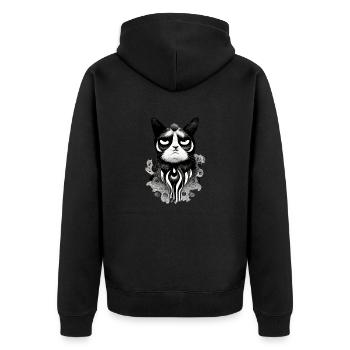 Sitzerkatze 006 - Unisex Premium Bio Zip Hoodie - Schwarz - Hinten - Nico (187cm)