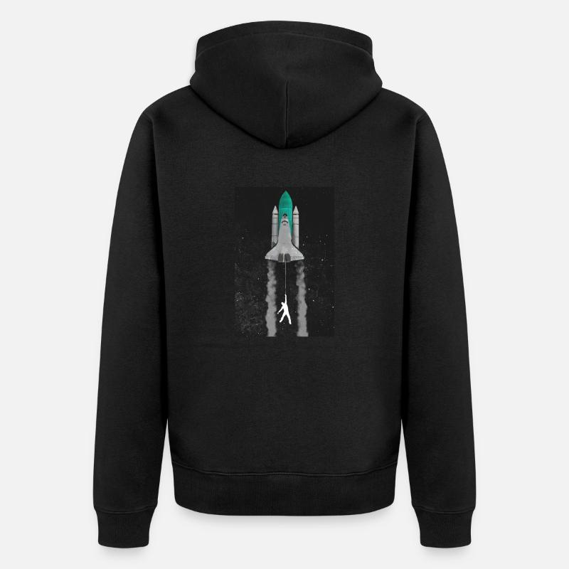 Mann an Rakete - Unisex Premium Bio Zip Hoodie - Schwarz