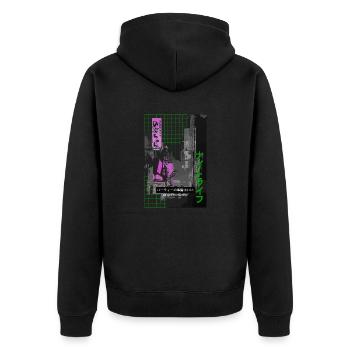 Ready To Party? Nightlife Tokio Japan - Unisex Premium Bio Zip Hoodie - Schwarz - Hinten - Nico (187cm)
