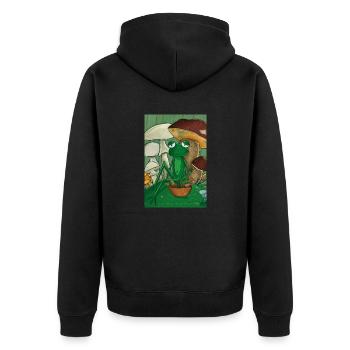 Frog picking mushrooms - Unisex Premium Organic Zip Hoodie - black - Back - Nico (187cm)