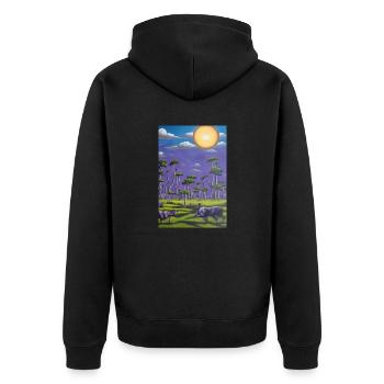 Wolf am Horizont - Unisex Premium Bio Zip Hoodie - Schwarz - Hinten - Nico (187cm)