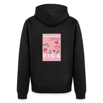Weihnachtsmarkt Riga Poster Latvia 1960 - Unisex Premium Bio Zip Hoodie - Schwarz - Hinten - Nico (187cm)