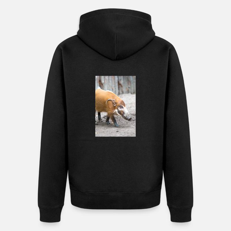 Buschschwein oder Rotflussschwein Pinselohrschwein - Unisex Premium Bio Zip Hoodie - Schwarz