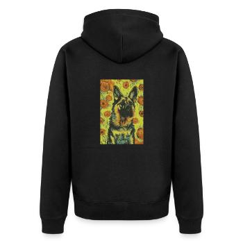 Deutscher Schäferhund Van Gogh Stil | Hunde- & Kunstliebhaber - Unisex Premium Bio Zip Hoodie - Schwarz - Hinten - Nico (187cm)