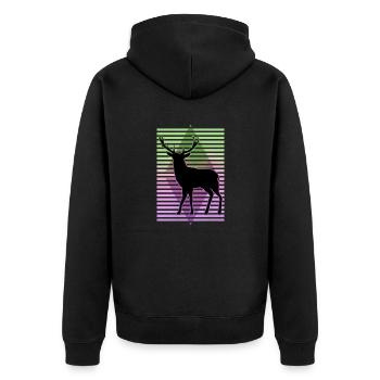 Hirsch - Unisex Premium Bio Zip Hoodie - Schwarz - Hinten - Nico (187cm)
