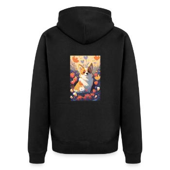 Happy Corgi in colored flowers - Unisex Premium Organic Zip Hoodie - black - Back - Nico (187cm)