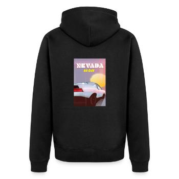 Nevada USA Oldtimer - Unisex Premium Bio Zip Hoodie - Schwarz - Hinten - Nico (187cm)