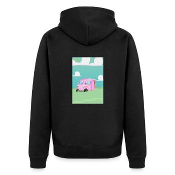 Pink Caravan Karikatur - Unisex Premium Bio Zip Hoodie - Schwarz - Hinten - Nico (187cm)