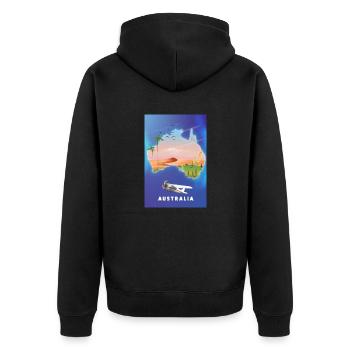 Australien Reisekarte - Unisex Premium Bio Zip Hoodie - Schwarz - Hinten - Nico (187cm)