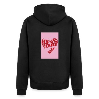 love yourself - Unisex Premium Bio Zip Hoodie - Schwarz - Hinten - Nico (187cm)