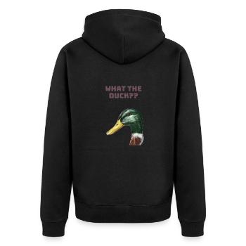 What the duck? - Unisex Premium Bio Zip Hoodie - Schwarz - Hinten - Nico (187cm)
