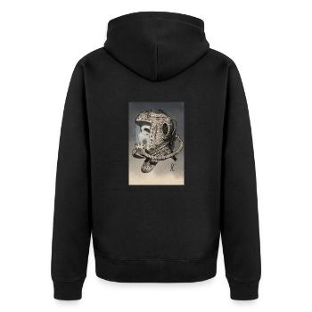 Alter Weltraumhelm einfarbig - Unisex Premium Bio Zip Hoodie - Schwarz - Hinten - Nico (187cm)