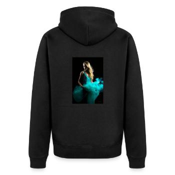 Cyan Schönheit 4 - Unisex Premium Bio Zip Hoodie - Schwarz - Hinten - Nico (187cm)