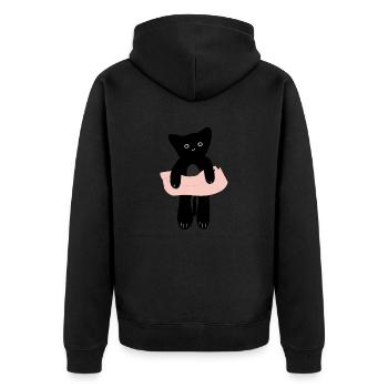 Babykatze in der menschlichen Handfläche5 - Unisex Premium Bio Zip Hoodie - Schwarz - Hinten - Nico (187cm)