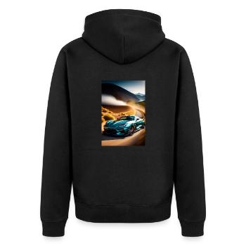 Autorennen - Unisex Premium Bio Zip Hoodie - Schwarz - Hinten - Nico (187cm)