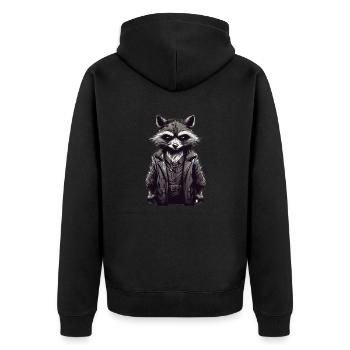 Rascal Rampage: Unleashing the Mad Racoon - Cool - Unisex Premium Bio Zip Hoodie - Schwarz - Hinten - Nico (187cm)