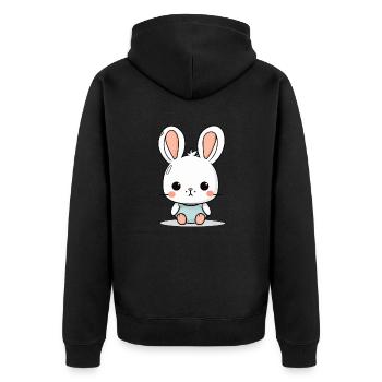 Zak das weiße Kaninchen - Unisex Premium Bio Zip Hoodie - Schwarz - Hinten - Nico (187cm)