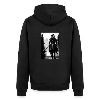Samurai Black and White Design - Unisex Premium Organic Zip Hoodie - black - Back - Nico (187cm)