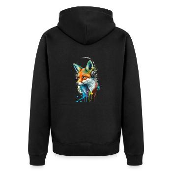 Renard écoutant de la musique avec des écouteurs - Veste à capuche bio Premium Unisexe - noir - Dos - Nico (187cm)