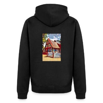 Elsässische Hauszeichnung - Unisex Premium Bio Zip Hoodie - Schwarz - Hinten - Nico (187cm)