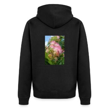 Persischer Seidenbaum auch rosa Seidenbaum auch Mimose - Unisex Premium Bio Zip Hoodie - Schwarz - Hinten - Nico (187cm)