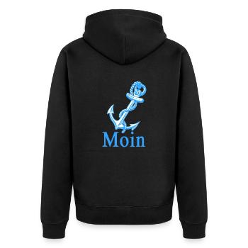 Moin mit Anker - Unisex Premium Bio Zip Hoodie - Schwarz - Hinten - Nico (187cm)