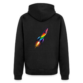 Fusée arc-en-ciel | Lancement d’une fusée - Veste à capuche bio Premium Unisexe - noir - Dos - Nico (187cm)