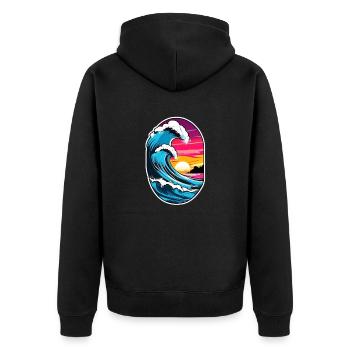 Wave - Sommer - Urlaub - Unisex Premium Bio Zip Hoodie - Schwarz - Hinten - Nico (187cm)