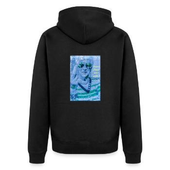 Machen Sie Essen, keinen Krieg! - Unisex Premium Bio Zip Hoodie - Schwarz - Hinten - Nico (187cm)