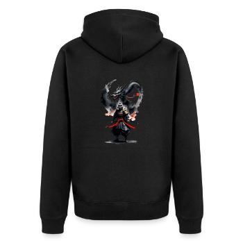 Samurai Krieger Schwarzer Drache - Unisex Premium Bio Zip Hoodie - Schwarz - Hinten - Nico (187cm)
