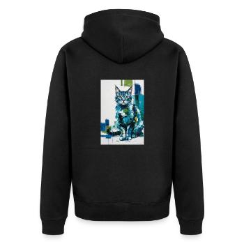 Abstract Cat in Blue Green / Digital / Poster #2 - Unisex Premium Organic Zip Hoodie - black - Back - Nico (187cm)