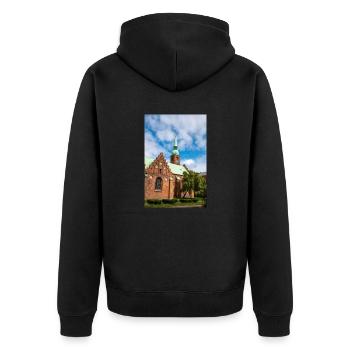 Klosterkirken, Aarhus, Dänemark - Unisex Premium Bio Zip Hoodie - Schwarz - Hinten - Nico (187cm)