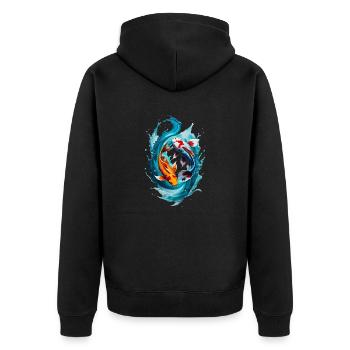 Fische - Unisex Premium Bio Zip Hoodie - Schwarz - Hinten - Nico (187cm)