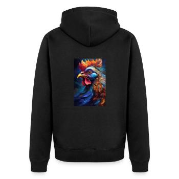Ein buntes Huhn Portrait 1 - Unisex Premium Bio Zip Hoodie - Schwarz - Hinten - Nico (187cm)