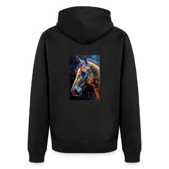 Ein Portrait von einem Pferd 1 - Unisex Premium Bio Zip Hoodie - Schwarz - Hinten - Nico (187cm)