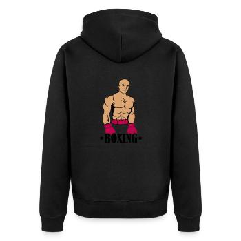 boxing boxer - Unisex Premium Bio Zip Hoodie - Schwarz - Hinten - Nico (187cm)