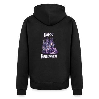Halloween – Happy Halloween gruseliges Geisterhaus - Unisex Premium Bio Zip Hoodie - Schwarz - Hinten - Nico (187cm)
