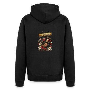 to the edge of the world - Unisex Premium Organic Zip Hoodie - black - Back - Nico (187cm)