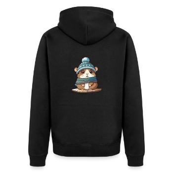 Niedlicher Hamster mit Schal und Pudelmütze. - Unisex Premium Bio Zip Hoodie - Schwarz - Hinten - Nico (187cm)