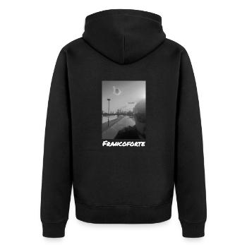 FRANCOFORTE - Unisex Premium Bio Zip Hoodie - Schwarz - Hinten - Nico (187cm)