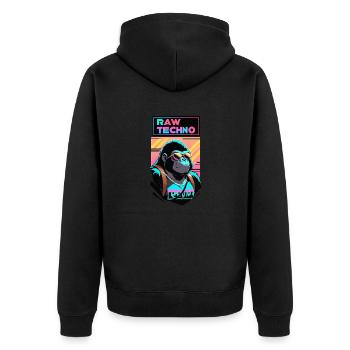 R A W Techno Gorilla - Unisex Premium Bio Zip Hoodie - Schwarz - Hinten - Nico (187cm)