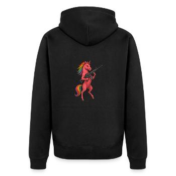 Bewaffnetes Einhorn - Unisex Premium Bio Zip Hoodie - Schwarz - Hinten - Nico (187cm)