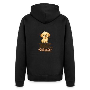 Tiny Paws Fun Logo "der Süßeste im Raum" - Unisex Premium Bio Zip Hoodie - Schwarz - Hinten - Nico (187cm)