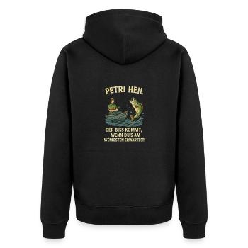 Petri Heil an alle Angelfreunde - Unisex Premium Bio Zip Hoodie - Schwarz - Hinten - Nico (187cm)