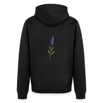 Lavendelblüte – zarte Naturkunst - Unisex Premium Bio Zip Hoodie - Schwarz - Hinten - Nico (187cm)