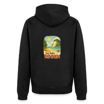 Ich liebe Rügen - Unisex Premium Bio Zip Hoodie - Schwarz - Hinten - Nico (187cm)