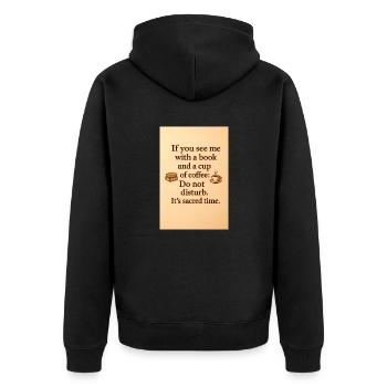 Wenn du mich mit einem Buch und einer Tasse Kaffee siehst. - Unisex Premium Bio Zip Hoodie - Schwarz - Hinten - Nico (187cm)